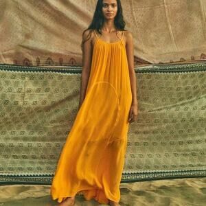 ALLSAINTS Amor Dress 10 Golden Yellow Flowy Maxi Sundress‎